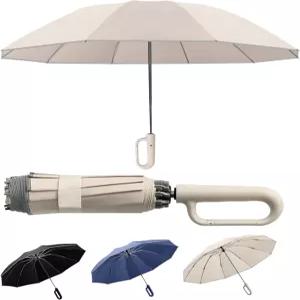 루나레바 휴대용 여행용 우산 작고 내구성이 뛰어나며 방풍 기능이 있는 역접이식 우산으로 안전 반사 링