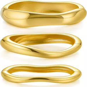 여성용 청키 골드 뱅글 팔찌 14k 도금 앙티 커프 스태커블 세트 트렌디한 스택 패션 주얼리 선물