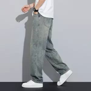 남자배기바지 잉크젯 눈꽃 공예 커브드 바지 봄여름 연노랑 머드 프레시 빈티지 데님 ible1