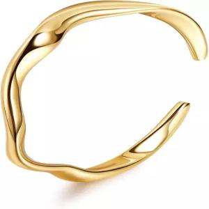 요보로 18K 골드 도금 커프 팔찌 여성용 오픈 조절 가능한 뱅글 두꺼운 망치형 손목 얇은 미니멀리스트