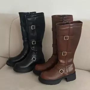 [멜팅브라운] 여성 트리플 벨트 미들힐 롱부츠 (42302846A)