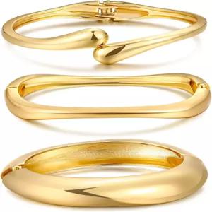 여성용 청키 골드 뱅글 팔찌 14k 도금 빅 스태커블 세트 트렌디한 스테이트먼트 커프 스택 패션 주얼리
