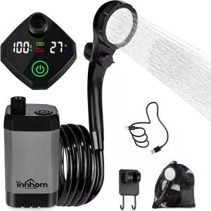 인홈 휴대용 캠핑 샤워기 LED 디스플레이가 장착된 6000mAh 충전식 샤워 펌프 하이킹 여행 세탁을 위한