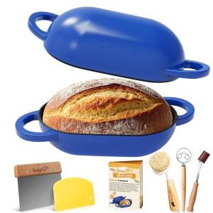 에나멜 주철 타원형 빵 오븐 5년 논스틱 아티산 홈메이드 사워도우 블루 더치 라이너 미니 뚜껑 2QT 교체용 실리콘
