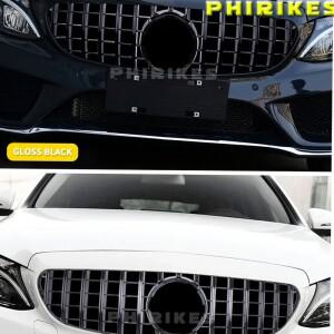 Mercedez Bens C 클래스 W205 GT 슬리버/글로스 블랙 그릴 튜닝 용 2 PCS 앞 범퍼 후드