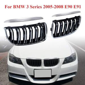 BMW 호환 E90 E91 프리페이스리프트 2005-2008 레이싱 그릴용 자동차 프론트 키드니 글로스 블랙 더블 슬랫