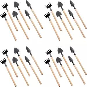 가나조노 8세트 미니 원예 도구 휴대용 정원 손 세트 미니어처 갈퀴 쟁기와 삽으로 분재 다육식물 허브