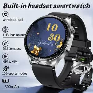 호환   이어폰과 시계 2-in-1 TFT 1.43인치 고화질 건강 모니터링 블루투스 통화 운동 걸음 수 측정 스마트