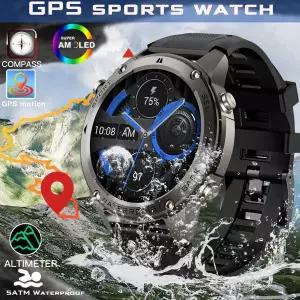 호환  다오르코우 GPS 스마트워치 1.43인치 AMOLED 화면 음성 통화 야외 스포츠 시계 남성용 5ATM 방수 500