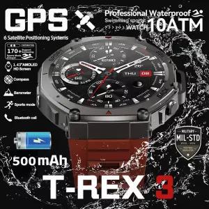 호환   T-Rex 3 Pro 듀얼 밴드 GPS 군용 스마트 시계 48mm 10ATM 방수 500mAh 배터리 나침반 고도계 AGPS