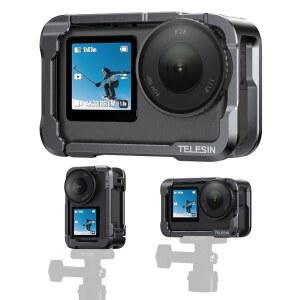 DJI 오스모 액션 6 카메라용 TELESIN 알루미늄 합금 보호 프레임 케이스, 1/4인치 나사 및 콜드 슈가 있는 퀵 릴리스 금속 래빗 케이지 하우징 슬리브