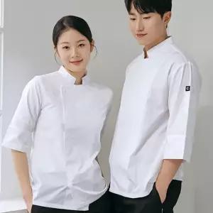 화이트 스퀘어카라 7부 요리사복 7부조리복 위생복 셰 JyQ7+4qoH