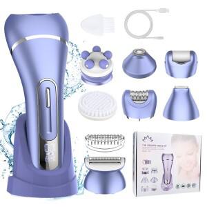 여성용 비키니 다리용 7IN1 전기 면도기 겨드랑이 공용 털 분리형 헤드가 있는 충전식 트리머 무선 습식 건