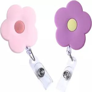 악어 클립으로 접을 수 있는 핑크 퍼플 귀여운 배지 릴 2개 간호사 신분증 홀더 플라워 키 랜야드 교사용