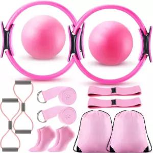 가정용 필라테스 장비 키트 n여성용 12인치 양말 요가 링 밴드 및 서클 세트 n저항 포함 n 가방 볼 스트랩