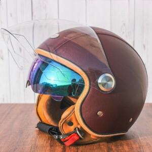 빈티지 레드 가죽 하프 헬멧, 바이크 오토바이 여름 다운힐 레이싱 마운틴, 긴 바이저 크로스, 남녀공용