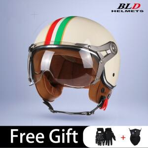 BLD 바이크 오토바이 하프 헬멧 DOT ECE 인증 성인용 오픈 페이스 UV 보호 모터바이크 스쿠터 라이딩 선쉴