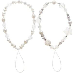 CMVFYL 비즈 카메라 손목 귀여운 진주 팔찌 휴대폰 스트랩 매력 지갑용 열쇠고리 장식