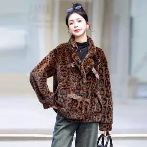 여성패션 가죽 자켓 빈티지 레퍼드 퍼 일체형 코트 겨울 루즈핏 도톰 밍크털 에코 DL4