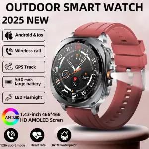 호환  LIGE GPS 스마트 시계 프리미엄 군용 블루투스 통화 야외 스포츠 3ATM 방수 AMOLED 1.43 인치 화면