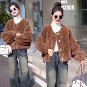 여성패션 가죽 자켓 밍크코트 추동 모피 일체형 숏 기모 모조 밍크 코트 DL4
