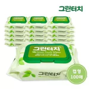 그린터치물티슈(100매)/1개입그린터치/캡형100 고급물티슈