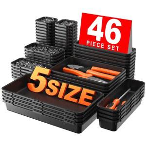 A LUGEI 5 사이즈 도구 상자 정리함 트레이 분할기 세트 블랙 욕실 서랍 차고 정리 및 보관 캐비닛 작업대 작은 부품