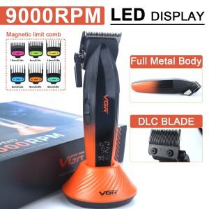 남성용 헤어 클리퍼 DLC 블레이드 9000RPM 풀 메탈(기본 충전기 포함) LCD 디스플레이 무선 전문 이발기 VG
