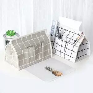 체크 인테리어 코튼 각 티슈 휴지 수납 커버 케이스 RD-10464