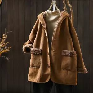 여성패션 후드 가디건 양면 코트 겨울 빈티지 퍼 따뜻한 카디건 DL4