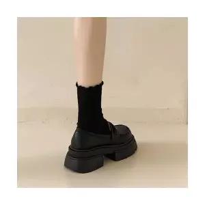 여자플랫슈즈 통굽 로퍼 춘추 키높이 진피 구두 블랙 단화 ible3