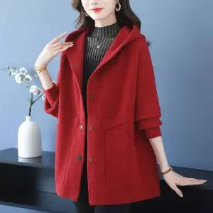 여성패션 후드 가디건 가을겨울 도톰하고 고급스러운 상의 하프 빅사이즈 모직 카디건 슬림핏 DL4