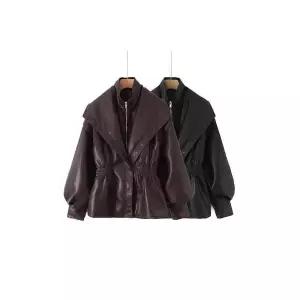 여자가죽자켓 가을 숄카라 벌룬 소매 라이크 가죽 자켓 코트 ible3