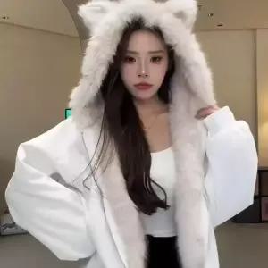 여성패션 야구 점퍼 좌산 조각털 칼라 후드 뽀글이 겨울 감각 파카 웜업 코트 DL4