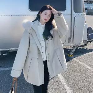 여성패션 야구 점퍼 베이지 바람막이 롱 빅 퍼 칼라 극복 겨울 후드 코트 DL4