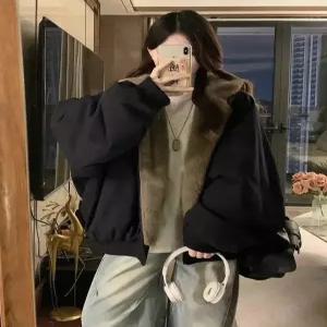 여성패션 야구 점퍼 양면 패딩 겨울옷 라이크 밍크자켓 야상느낌 도톰 후드 코트 DL4