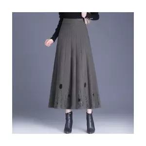 여성패션 롱 스커트 면혼방 A라인 프린트 블랙 프리사이즈 오피스룩 우아한 하객룩 DL5