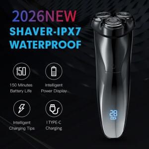 전기 면도기 블랙 IPX7 방수 습식  건식 겸용 얼굴 수염 배터리 디지털 디스플레이 소년 용