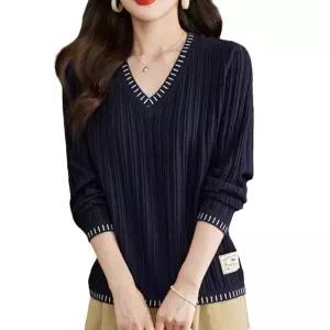 여성 러블리 롱루즈핏티 가을 긴팔 티셔츠 상의 브이넥 니트 조추폭발 루즈핏 배 가림 스웨터 DUCHI3