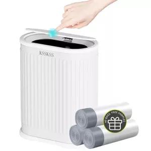 뚜껑이 있는 KSSKSS 1.8갤런 작은 흰색 욕실 쓰레기통 슬림 탈착식 라이너 버킷 팝업 강아지 방지 화장실