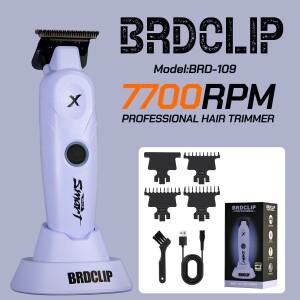 BRDCLIP BRD109 전문가용 퍼플 헤어 클리퍼 트리머 7700RPM 이발기 전기 DLC T-블레이드 1200mAh 충전 베이