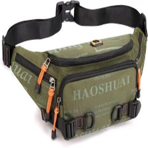 남성용 패니 팩 헤드폰 잭 유틸리티 힙 벨트 파우치 크로스바디 백 자전거 하이킹 워킹 낚시 군대 그린02