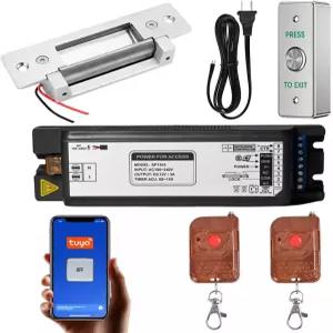 투야 앱 및 리모컨 스테인리스 스틸 출구 버튼이 있는 스마트 도어 출입 제어 시스템 전동 스트라이크 잠금