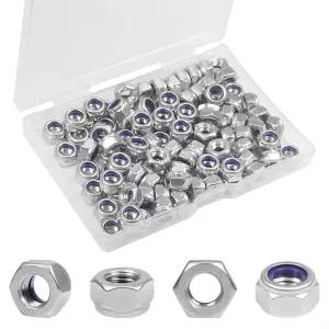 산업용 건축 패스너용 인펙틀리 100PCS M6 로크너트 M6x1.0mm 나일론 인서트 헥스 304 스테인리스 스틸