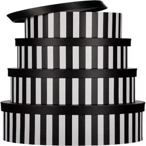 선물용 뚜껑이 있는 Oairse 선물 상자 꽃꽂이용 흑백 줄무늬 원형 신부 들러리 프로포즈 결혼식 생일