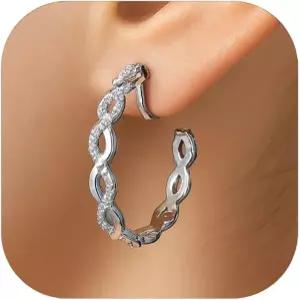 여성용 후프 귀걸이의 젠치어 클립 큐빅 지르코니아 CZ 골드 은 도금 트위스트 드롭 피어싱이 없는 귀를