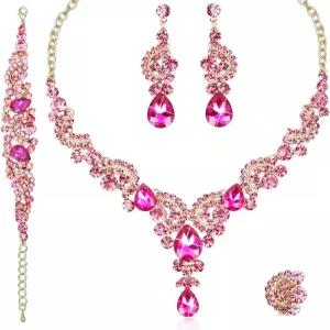 신부 여성을 위한 CSY 우아한 크리스탈 목걸이 귀걸이 팔찌 반지 결혼식 파티 의상 주얼리 세트