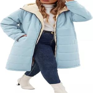 NRZD 여성용 겨울 코트 플러스 사이즈 리버시블 플리스 재킷 후드 경량 오버사이즈 롱 다운 출퇴근 여행용