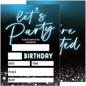 RPLCSPC 생일 초대장 4x6인치 블루와 블랙 20개 양면 충전 카드 및 남녀 파티용 봉투