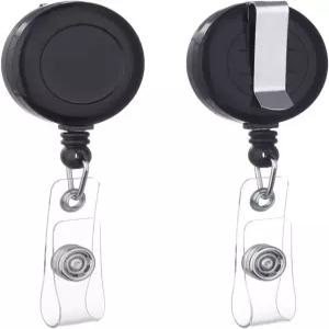 QREEL 배지 릴 신분증용 벨트 클립이 있는 접이식 홀더블랙 2팩